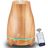 Diffuserlove Essential Oil Diffusers 200Ml Diffuser Remote Control Aromatherapy Diffuser With 7 Color Lights  Auto Shut-Off For Bedroom Office Kitchen (Yellow Wood Grain)