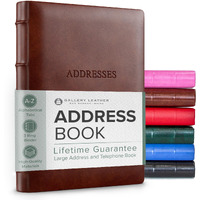 Gallery Leather Large Address Book With Alphabetical Tabs Up To 480 Records  Leather Notebook Hardcover  Telephone And Address Books - 9X7  Desk Address  Acadia Tan