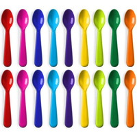 Plaskidy Plastic Kids Spoon Set Of 18 - Bpa Free  Dishwasher Safe Reusable Children's Cutlery - Brightly Colored Toddler Flatware Set