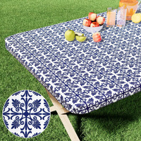 Misaya Rectangle Vinyl Table Cloth  Elastic Fitted Flannel Backed Tablecloth  100% Waterproof Plastic Table Cover Fits 6 Foot Folding Tables For Picnic  Camping  Outdoor (Navy Blue  30 "" X 72 "")
