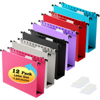 Shutex Extra Capacity Plastic Hanging File Folder 12 Pack Reinforced Hang Folders Letter Size Heavy Duty 2 Inch Expansion Filing Cabinet Folders For Bulk Files  Medical Charts Assorted Colors