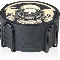 Absorbent Coasters For Drinks With Holder - 6Packs  Silicone Coasters With Soft Felt Insert (4.3 Inch Coasters With 4.5 Inch Holder  Dual-Sided Space -Themed Patterns)