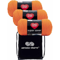 Red Heart Super Saver Pumpkin E300-254 (3-Skeins - Same Dye Lot) Worsted Medium #4 Acrylic Yarn For Crocheting And Knitting With Project Bag