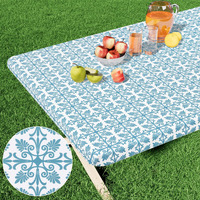 Misaya Rectangle Vinyl Table Cloth  Elastic Fitted Flannel Backed Tablecloth  100% Waterproof Plastic Table Cover Fits 5 Foot Folding Tables For Picnic  Camping  Outdoor (Aqua  30 "" X 60 "")