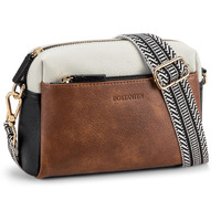 Bostanten Small Crossbody Purse For Women Triple Zip Cell Phone Leather Shoulder Handbag With Wide Guitar Strap Brown With Black
