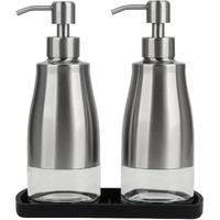 Gaussra Kitchen Soap Dispenser Set With Silicone Tray And Stickers - Brushed Nickel  Stainless Steel Glass Soap Dispenser Bathroom  Refillable Hand Dish Soap Dispenser For Kitchen Sink