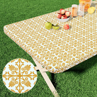 Misaya Rectangle Vinyl Table Cloth  Elastic Fitted Flannel Backed Tablecloth  100% Waterproof Plastic Table Cover Fits 6 Foot Folding Tables For Picnic  Camping  Outdoor (Gold  30 "" X 72 "")