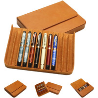 Mivlxlx Leather 12 Fountain Pen/Pencil Tray Case Organizer  Fashion Design  Handmade  Magnetic Closure With Drawer  Christmas Gift For Man/Woman/Office  12 Slots(Brown)