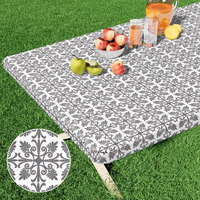 Misaya Rectangle Vinyl Table Cloth  Elastic Fitted Flannel Backed Tablecloth  100% Waterproof Plastic Table Cover Fits 8 Foot Folding Tables For Picnic  Camping  Outdoor (Grey  30 "" X 96 "")