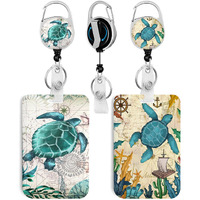 2 Pack Sea Turtle Id Badge Holder With Clip Badge Reels Retractable Heavy Duty Keychain Id Holder For School Nurse Office 3