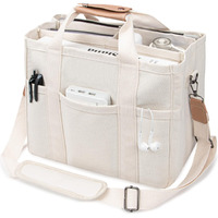 Aboume Canvas Tote Bag With Multi-Pocket For Women Large Capacity Crossbody Shoulder Handbag Everything Tote Bag With Compartments (Beige Xl)