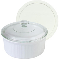 Corningware Fs5 1.5 Qt / 1.4 L Round French White Casserole Dish  G-5C Clear 1.5 Qt Fluted Glass Lid And F-5-Pc 1.5Qt French White Lid