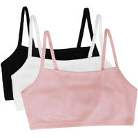 Fruit Of The Loom Womens Spaghetti Strap Cotton Pull Over 3 Pack Sports Bra  Blushing Rose/White/Black Hue  38
