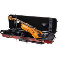Crossrock Poly Carbon Oblong Violin Case For 4/4 Full-Size | Matte Red Finish  Hygrometer  Music Pouch  Accessory Storage - Lightweight Hard Shell