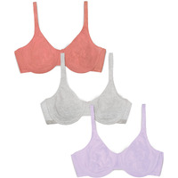 Fruit Of The Loom Womens Cotton Stretch Extreme Comfort Full Coverage Bra  Desert Dusk/Grey/Lilac Whisper  40Dd Us