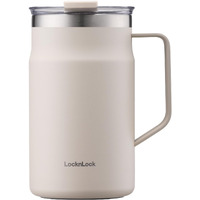 Locknlock Metro Mug Premium 18/8 Stainless Steel Double Wall Insulated With Handle Perfect For Table With Lid  Ivory  20 Oz