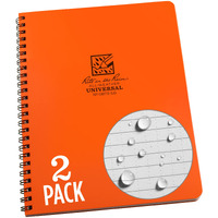Rite In The Rain Weatherproof Side Spiral Notebook  6.625"" X 8.5""  Orange Cover  Universal Pattern  2 Pack (No. Or73-Lgl2)