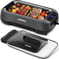 Cusimax Smokeless Grill  Electric Indoor Grill  1500W Korean Bbq Grill With Non-Stick Removable Grill/Griddle Plate  Led Smart Display & Tempered Glass Lid  Grey