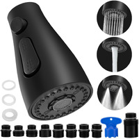 Kitchen Faucet Sprayer Head Nozzle 3 Function Modes Pull Down Kitchen Sink Faucet Spray Head 9 Adapters Faucet Head Replacement Part Compatible Aerator Detachable Black