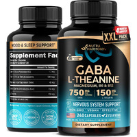 Gaba L-Theanine 900 Mg - Made In Usa - Magnesium | Vitamin B6 - Calm  Sleep  Relaxation & Mood Support - 750 Mg Gamma Aminobutyric Acid  150 Mg L-Theanine - Non-Habit Forming  Vegan - 240 Capsules