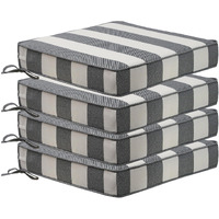 Square Corner Seat Cushions  19"" X 19"" X 3""  Set Of 4  Indoor Outdoor Waterproof Weather Resistant Universal Chair Pads With Ties For Patio Furniture  Garden Deck Dining Chairs  Gray Stripe