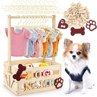 Teenyyou 20"" X 13"" X 9"" Wooden Pet Wardrobe Closet Crate Box With Hanging Rods And Personalized Pet Alphabet Letters Easy Assembly Baskets For Dog Cat Toys Clothes Accessories(Wood)