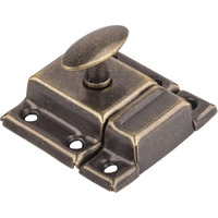Small Stamped Antique Brass Cabinet Door Latch - 1 7/8"" ? 1 7/8"" - Pack Of 4 - Spring Loaded Cupboard Door Latch With Oval Turn - Vintage Cabinet Hardware | Ua-141-Lab (4)