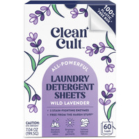 Cleancult Laundry Detergent Sheets - Resealable Box - 3 Stain Fighting Enzymes - Wild Lavender - 60 Loads - Free Of Harsh Chemicals - No Mess - No Plastic Waste