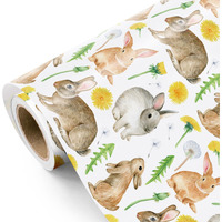 Wrapaholic Bunny Easter Wrapping Paper Roll - Mini Roll - 17 Inch X 16.5 Feet - Watercolor Rabbits And Flower Wrapping Paper Perfect For Spring Summer Party  Easter  Birthday  Baby Shower