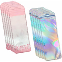 100 Pcs Beadable Pen Bags Pink Pen Packaging Bags Resealable Holographic Beaded Bags For Small Bussniss Ziplock Packaging Bag For Jewelry Pen2.75X8.66""