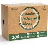 Zimwin Laundry Detergent Sheets  200 Count  Fragrance Free  Eco-Friendly  Plastic-Free  Hypoallergenic  Liquidless Washing Supplies For Dorm Travel Camping