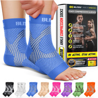 Blitzu Compression Socks For Plantar Fasciitis  Achilles Tendonitis Relief. Ankle Compression Sleeve For Heel Spurs  Foot Swelling  Fatigue & Sprain. Arch Support Brace For Sports  Gym Blue L-Xl