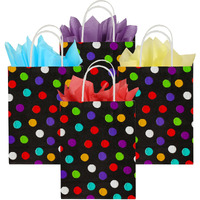 Blewindz 24Pcs Small Gift Bags With Tissue - Polka Dot Black Party Gift Bags With Handles  Colorful Rainbow Paper Goodie Bag For Party Favors  Kids Birthday