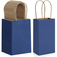 Bagdream 100Pack 3.5X2.4X6.7 Inches Small-Kraft-Paper-Gift-Bags With Handles Bulk-Mini-Party-Favor-Bags Candy Bags Recyclable Tiny Navy Blue Paper Bag For Samples