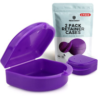 Retainer Case (2 Pack). Retainer Case With Vent Holes. Perfect For Denture  Mouth Guard  Aligner  By Fresh Knight (Purple)