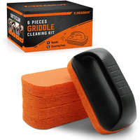 6-Piece Griddle Cleaning Kit For Blackstone  Flat Top Grill Cleaning Kit Non-Scratch Scouring Pads For Kitchen - 5 Scrubber Pads And 1 Handle