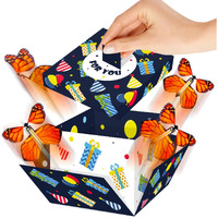 Fettipop Diy Butterfly Explosion Gift Box (Deep Blue) Diy 7.1X5.5X4.3 Inches  Surprise Flying Butterfly Box For Birthday  Party  Any Occasion