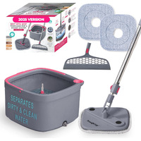 Square Spin Mop & Bucket Smart Floor Mop  Separate Compartments For Clean And Dirty Water  Self Cleaning W/Sweeper Attachment 2025 Upgraded Version W/Side Brush & Self-Standing 360 Rotating Handle