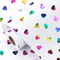 Lezakaa Mother's Day Wrapping Paper Roll  Hearts Printed Colorful Holographic Foil Design For Mom  For Birthday  Baby Shower  Valentine's  Wedding  Anniversary  Mini Roll  17 Inches X 16.4 Feet