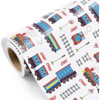 Wrapaholic Train Wrapping Paper Roll - Mini Roll - 17 Inch X 16.5 Feet - Vintage Trains Tracks Wrapping Paper  Perfect For Kids Boys Birthday  Baby Shower