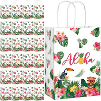 Pajean 32 Pack Hawaiian Gift Bag Luau Party Summer Tropical Palm Leaf Paper Bag With Handle For Candy Treat Summer Tropical Aloha Festival Hawaiian Luau Holiday Party Supplies Favor