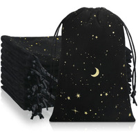 Hillban 30 Pcs 4 X 6 Inch Black Velvet Drawstrings Bags For Jewelry Moon Star Pouch With Drawstrings Ring Bags For Jewelry Gift Packaging Wedding Anniversary Christmas Eid Mubarak