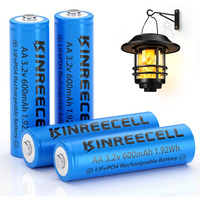 Kinreecell Aa 3.2V 600Mah Rechargeable Battery  Aa 600Mah 3.2V 1.92Wh Solar Battery  3.2V Rechargeable Batteries For Solar Lights  Wall Lanterns  Solar Post Lights( Aa 3.2V 4Pack)