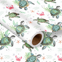 Lezakaa Ocean Sea Turtle Wrapping Paper Roll For Boys Girls Kids  Green Sea Turtle With Seaweed  Crabs  Starfish  Underwater Design For Birthday  Baby Shower Party  Mini Roll  17 Inches X 16.4 Feet