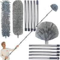 20+ Feet High Reach Duster Kit With 3-14 Ft Extension Pole For Cleaning Fan  Spider Web  High Ceiling  Blinds  Furniture  Cars - Cobweb Microfiber Duster // Outdoor & Indoor Extendable Duster