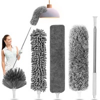 Duster For Cleaning 5-In-1 Kit  100 Inches Duster With Extension Pole  Extendable Duster  Microfiber Feather Duster  Cobweb Dusters For High Ceilings  Furniture  Blinds  Wall- Grey