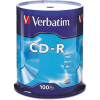 Verbatim Cd-R Blank Discs 700Mb 80 Minutes 52X Recordable Disc For Data And Music - 100Pk Spindle Silver