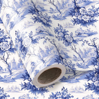 Wrapaholic Blue White Floral Wrapping Paper Roll - Mini Roll - 17 Inch X 16.5 Feet - Vintage Blue French Toile De Jouy Design Perfect For Wedding  Birthday  Bridal Shower  Tea Party