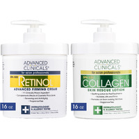 Advanced Clinicals Retinol Body Lotion + Collagen Cream 2Pc Body Skin Care Set | Skin Firming Moisturizer Face Lotion & Skin Tightening Body Cream | Crepey Skin Care Treatment | Fragrance-Free  16Oz