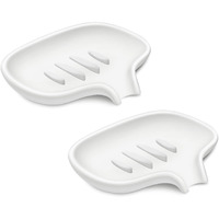 Subekyu Silicone Soap Dish For Bathroom Bar Soap Holder For Shower With Draining Tray  Waterfall Soap Tray For Kitchen Sink  Set Of 2 (2 * White)